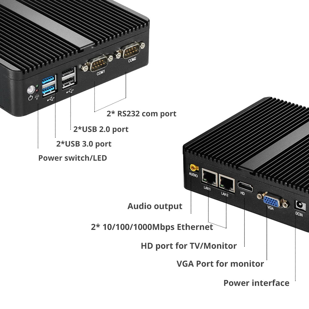 FINE LINE FANLESS MINI j6412 j4125 i5 4200U 5200U Dual LAN RS232 Win10/11 Pro Computer - FINE LINE QUALITY PRODUCTS