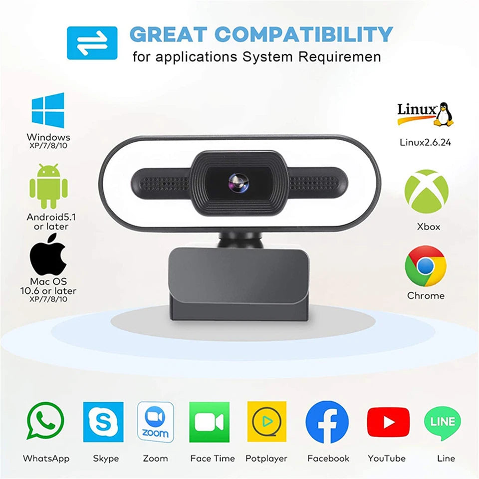 FINE LINE 4K WEBCAM WITH MICROPHONE AND LIGHT - FINE LINE QUALITY PRODUCTS