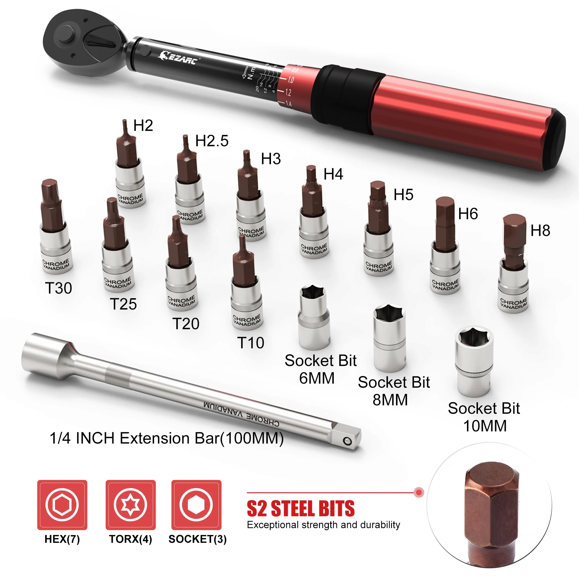 FINE LINE 16 PC 1/4'' TORQUE WRENCH SET WITH DOUBLE SCALE - FINE LINE QUALITY PRODUCTS