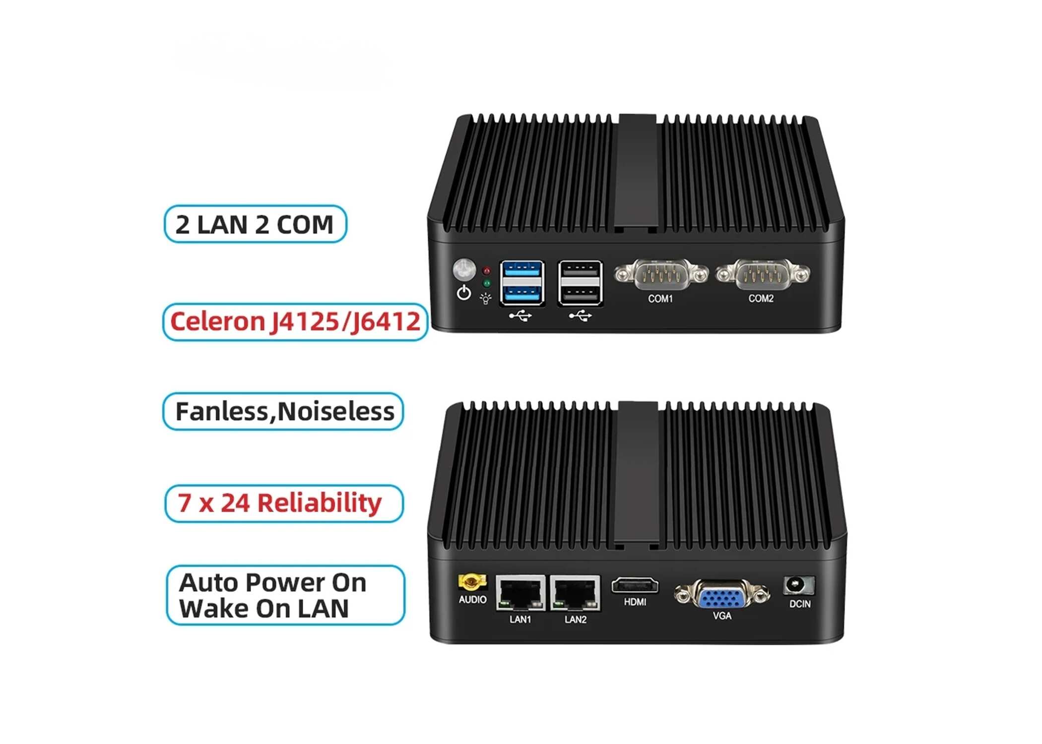 FINE LINE FANLESS MINI j6412 j4125 i5 4200U 5200U Dual LAN RS232 Win10/11 Pro Computer - FINE LINE QUALITY PRODUCTS