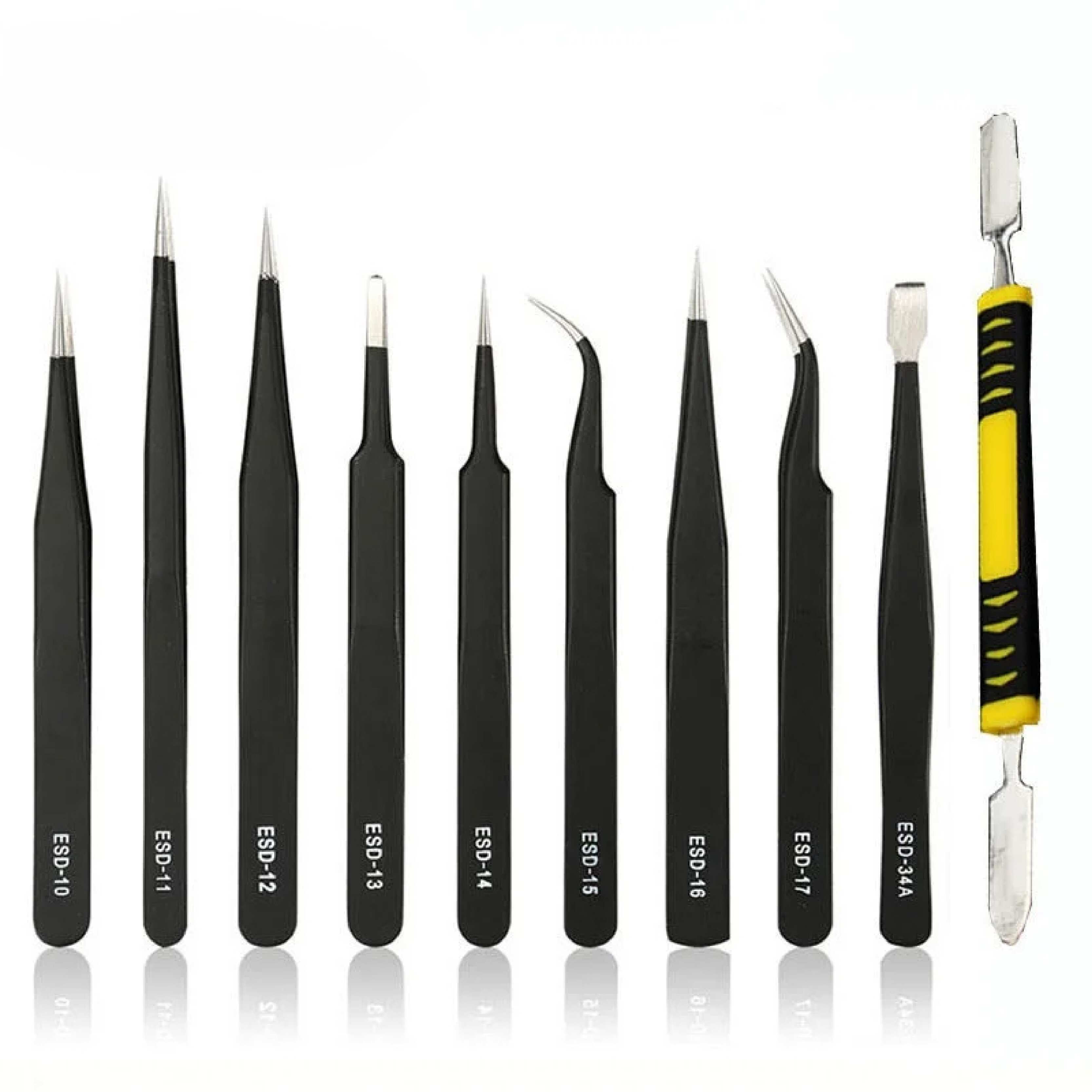 FINE LINE 9 AND 10 PIECE ESD STAINLESS STEEL TWEEZERS - FINE LINE QUALITY PRODUCTS