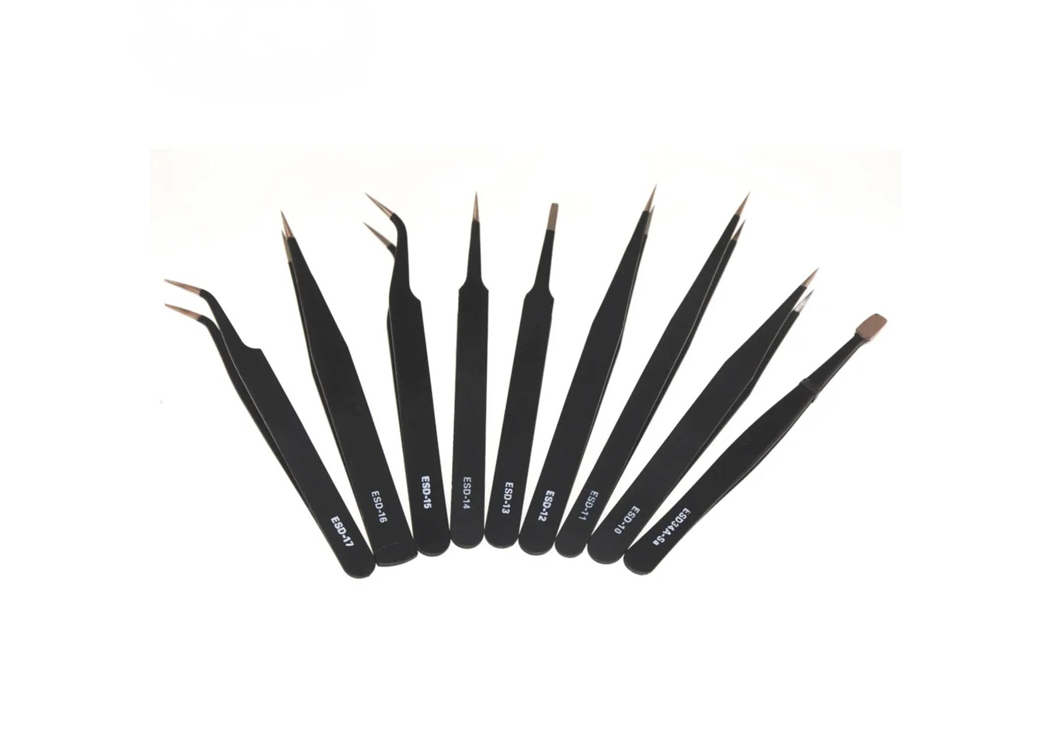 FINE LINE 9 AND 10 PIECE ESD STAINLESS STEEL TWEEZERS - FINE LINE QUALITY PRODUCTS