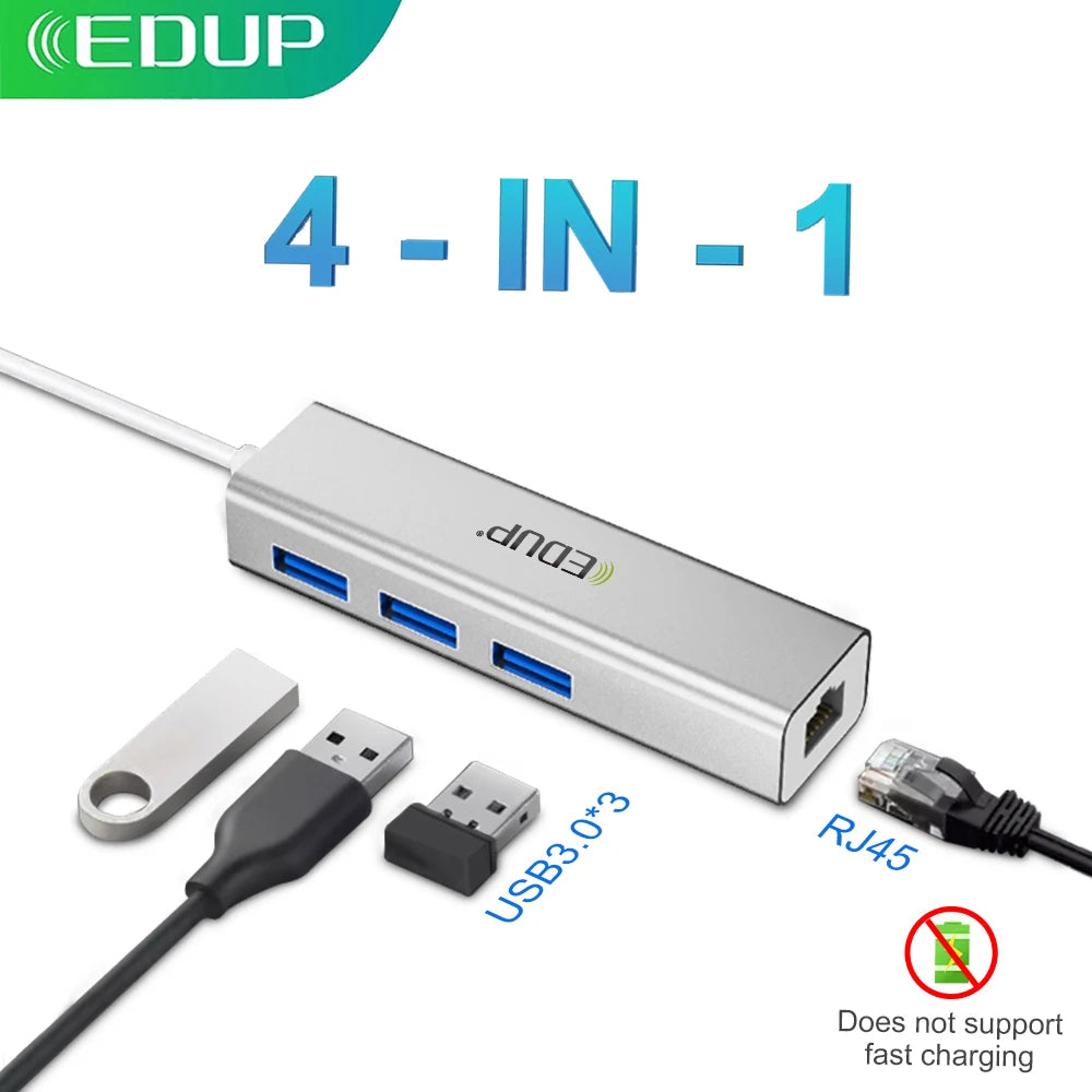 FINE LINE 3.0 USB 3 PORT TYPE C USB HUB TO RJ45 ETHERNET ADAPTER - FINE LINE QUALITY PRODUCTS